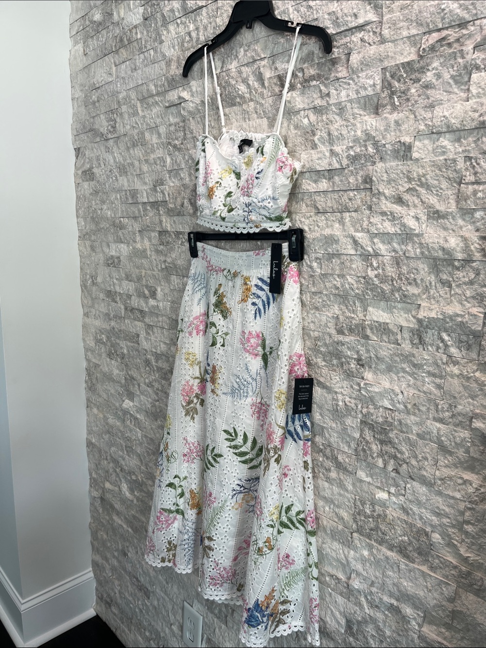 Lulu's White Floral Two-Piece Eyelet Skirt  Set Sz:S - Picture 10 of 14